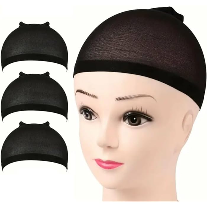 Unisex Nylon Wig Caps for Hair Cover,3PCs (Black) - Image 1